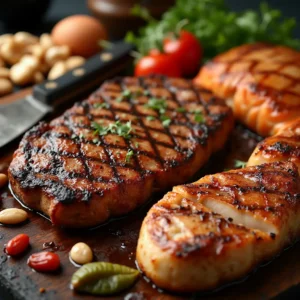 Grilled steak and chicken for homemade family recipes