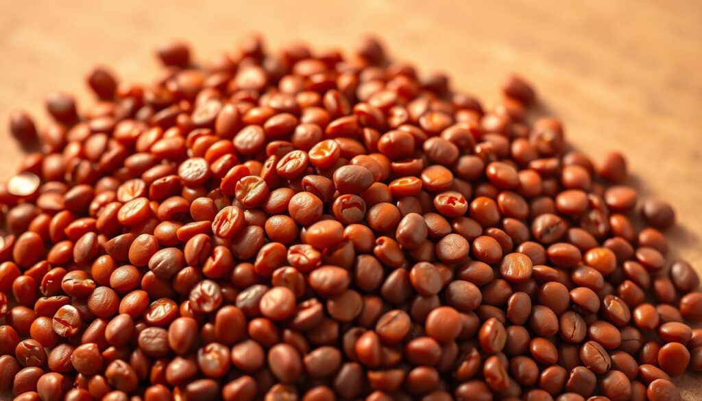 A close-up, macro shot of red lentils arranged in a captivating still life composition. The lentils are vibrant, glossy, and evenly dispersed, highlighting their rich, earthy hue. The lighting is warm and diffused, casting gentle shadows that accentuate the textural details of the legumes. The background is a soft, neutral tone, allowing the lentils to take center stage. The overall scene exudes a sense of wholesome, natural nourishment, reflecting the inherent nutrition and culinary potential of these versatile red lentils. A close-up, macro shot of red lentils arranged in a captivating still life composition. The lentils are vibrant, glossy, and evenly dispersed, highlighting their rich, earthy hue. The lighting is warm and diffused, casting gentle shadows that accentuate the textural details of the legumes. The background is a soft, neutral tone, allowing the lentils to take center stage. The overall scene exudes a sense of wholesome, natural nourishment, reflecting the inherent nutrition and culinary potential of these versatile red lentils.