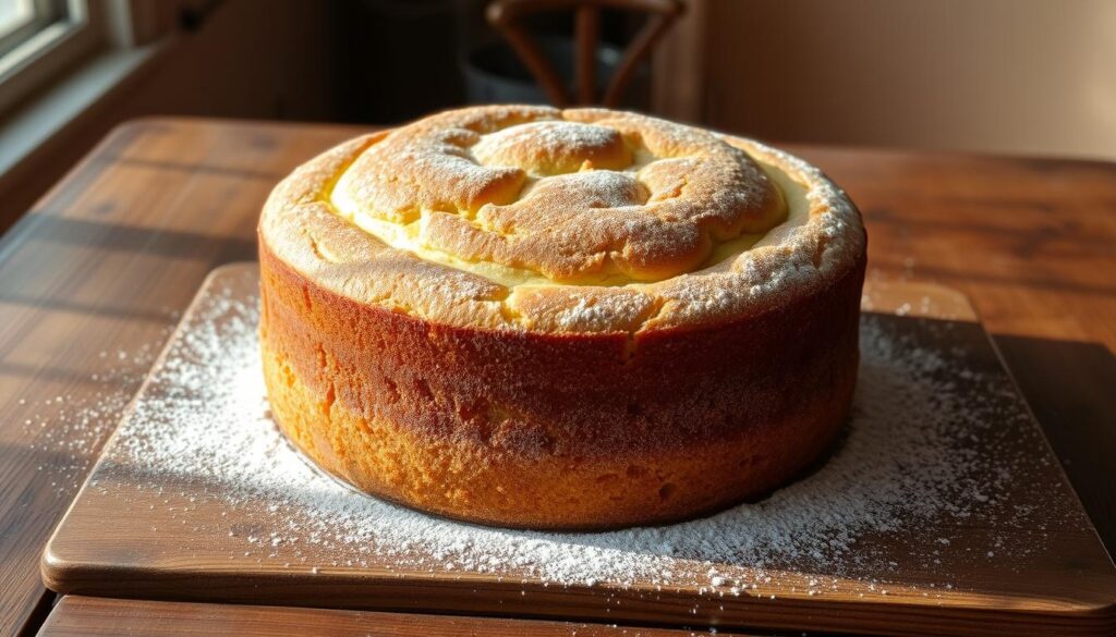 A tempting emergency cake, freshly baked, sits atop a rustic wooden table, its surface dusted with a light coating of powdered sugar. The cake's golden-brown crust glistens under the warm, natural lighting, casting soft shadows that accentuate its fluffy texture. Delicate swirls of steam rise from the moist, fragrant crumb, hinting at the satisfying flavors within. The cake stands alone, the center of attention, inviting the viewer to imagine the comforting, homemade taste of this unexpected delight, created without the usual dairy ingredients. An aura of simplicity and improvisation surrounds the scene, reflecting the resilience and ingenuity of the baker who crafted this emergency cake. A tempting emergency cake, freshly baked, sits atop a rustic wooden table, its surface dusted with a light coating of powdered sugar. The cake's golden-brown crust glistens under the warm, natural lighting, casting soft shadows that accentuate its fluffy texture. Delicate swirls of steam rise from the moist, fragrant crumb, hinting at the satisfying flavors within. The cake stands alone, the center of attention, inviting the viewer to imagine the comforting, homemade taste of this unexpected delight, created without the usual dairy ingredients. An aura of simplicity and improvisation surrounds the scene, reflecting the resilience and ingenuity of the baker who crafted this emergency cake.