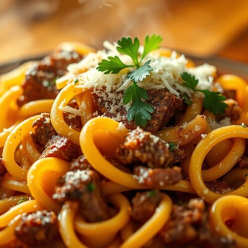 Creamy Beef and Bowtie Pasta