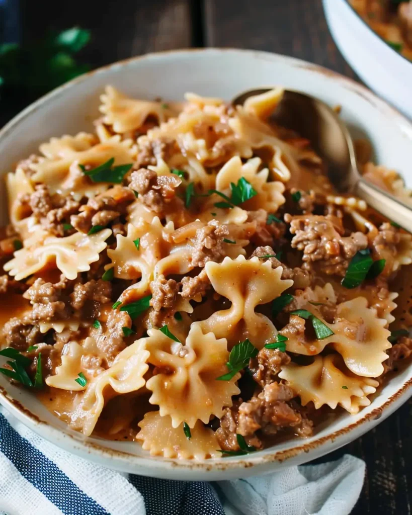 Creamy Beef and Bowtie Pasta
