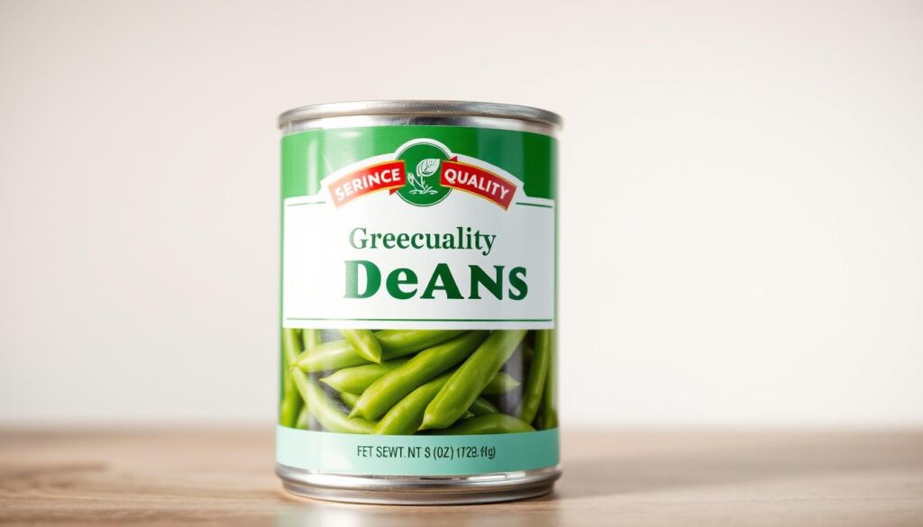 A close-up shot of a can of fresh, high-quality green beans, its label prominently displayed against a clean, neutral background. The can's surface appears slightly reflective, capturing the warm, diffused lighting that bathes the scene. The green beans within the can are visible through the transparent glass, their vibrant, verdant hues inviting the viewer to imagine their crisp, tender texture. The composition emphasizes the simplicity and everyday nature of this humble, yet versatile ingredient, setting the stage for the delicious recipe to come. A close-up shot of a can of fresh, high-quality green beans, its label prominently displayed against a clean, neutral background. The can's surface appears slightly reflective, capturing the warm, diffused lighting that bathes the scene. The green beans within the can are visible through the transparent glass, their vibrant, verdant hues inviting the viewer to imagine their crisp, tender texture. The composition emphasizes the simplicity and everyday nature of this humble, yet versatile ingredient, setting the stage for the delicious recipe to come.