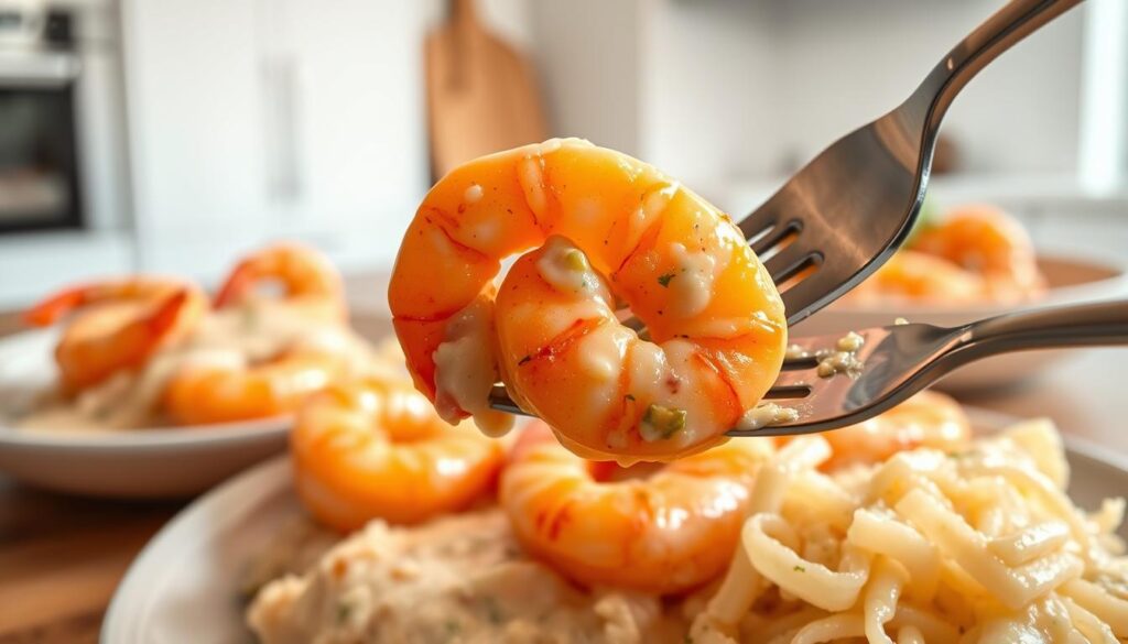 A delectable display of quickly prepared shrimp dishes, bathed in a creamy garlic sauce and presented with a side of steaming rice or pasta. The shrimp glisten under soft, warm lighting, their vibrant orange-pink hues contrasting beautifully against the creamy white sauce. In the foreground, a fork poised to dive into the sumptuous meal, while the background features a minimalist kitchen setting with clean lines and muted tones, allowing the star of the show - the shrimp - to take center stage. The overall atmosphere conveys a sense of effortless elegance and the promise of a satisfying, yet uncomplicated, dinner experience. A delectable display of quickly prepared shrimp dishes, bathed in a creamy garlic sauce and presented with a side of steaming rice or pasta. The shrimp glisten under soft, warm lighting, their vibrant orange-pink hues contrasting beautifully against the creamy white sauce. In the foreground, a fork poised to dive into the sumptuous meal, while the background features a minimalist kitchen setting with clean lines and muted tones, allowing the star of the show - the shrimp - to take center stage. The overall atmosphere conveys a sense of effortless elegance and the promise of a satisfying, yet uncomplicated, dinner experience.