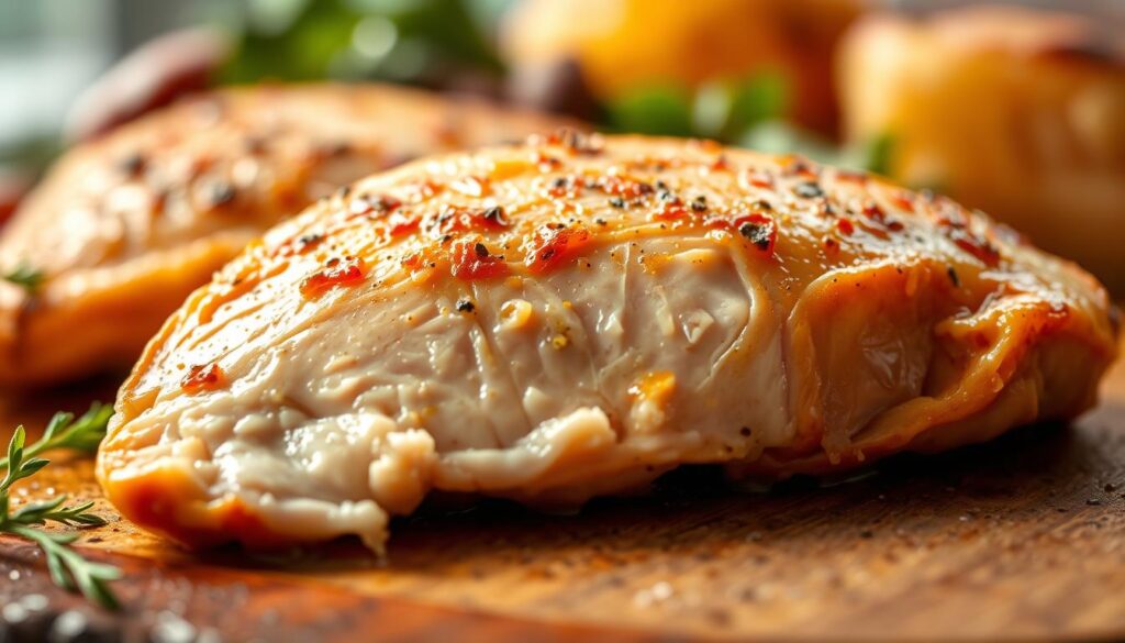 A vibrant, close-up image of a succulent chicken breast, its tender, juicy meat glistening under soft, natural lighting. The breast is set against a subtly blurred background, with hints of earthy greens and browns, conveying a sense of freshness and nourishment. The composition is balanced, drawing the viewer's eye to the protein's key benefits - its lean, protein-rich content, versatility in cooking, and ability to provide sustained energy for active lifestyles. The overall mood is one of health, vitality, and the simple pleasures of wholesome, home-cooked meals. A vibrant, close-up image of a succulent chicken breast, its tender, juicy meat glistening under soft, natural lighting. The breast is set against a subtly blurred background, with hints of earthy greens and browns, conveying a sense of freshness and nourishment. The composition is balanced, drawing the viewer's eye to the protein's key benefits - its lean, protein-rich content, versatility in cooking, and ability to provide sustained energy for active lifestyles. The overall mood is one of health, vitality, and the simple pleasures of wholesome, home-cooked meals.