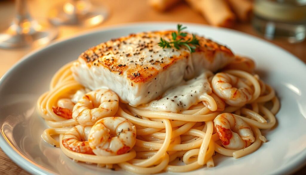 Salmon and Shrimp Alfredo