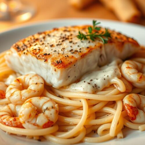 Salmon and Shrimp Alfredo