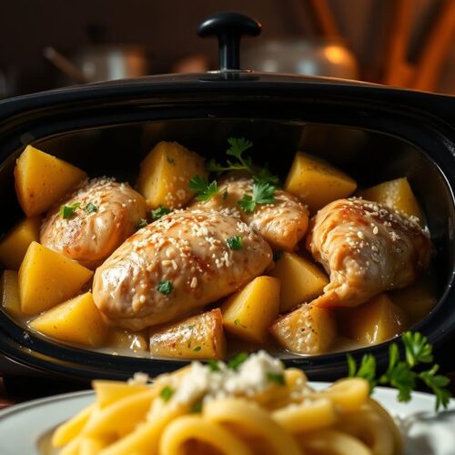 crockpot garlic parmesan chicken and potatoes