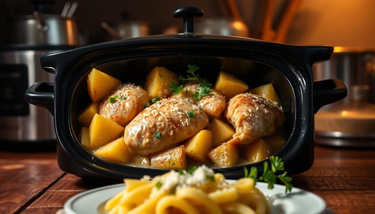 crockpot garlic parmesan chicken and potatoes