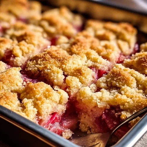Delicious 3-ingredient rhubarb squares ready to be served