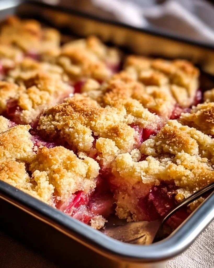 Delicious 3-ingredient rhubarb squares ready to be served