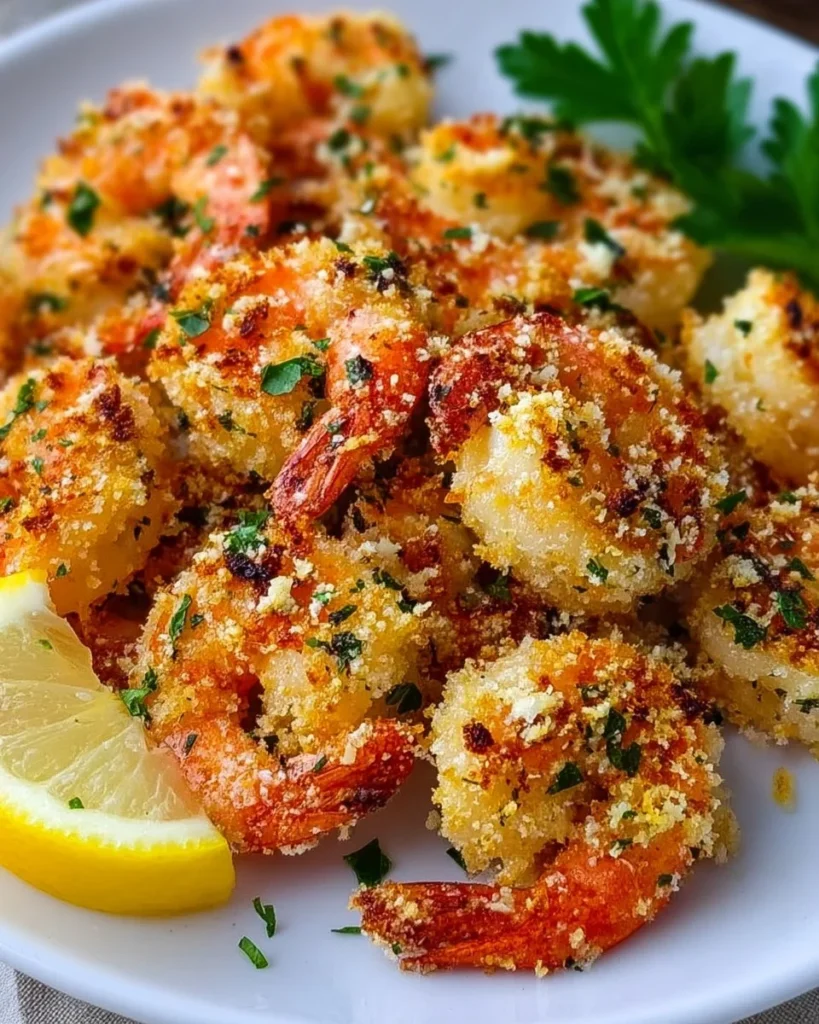 Crispy Air Fryer Garlic Parmesan Shrimp ready to serve