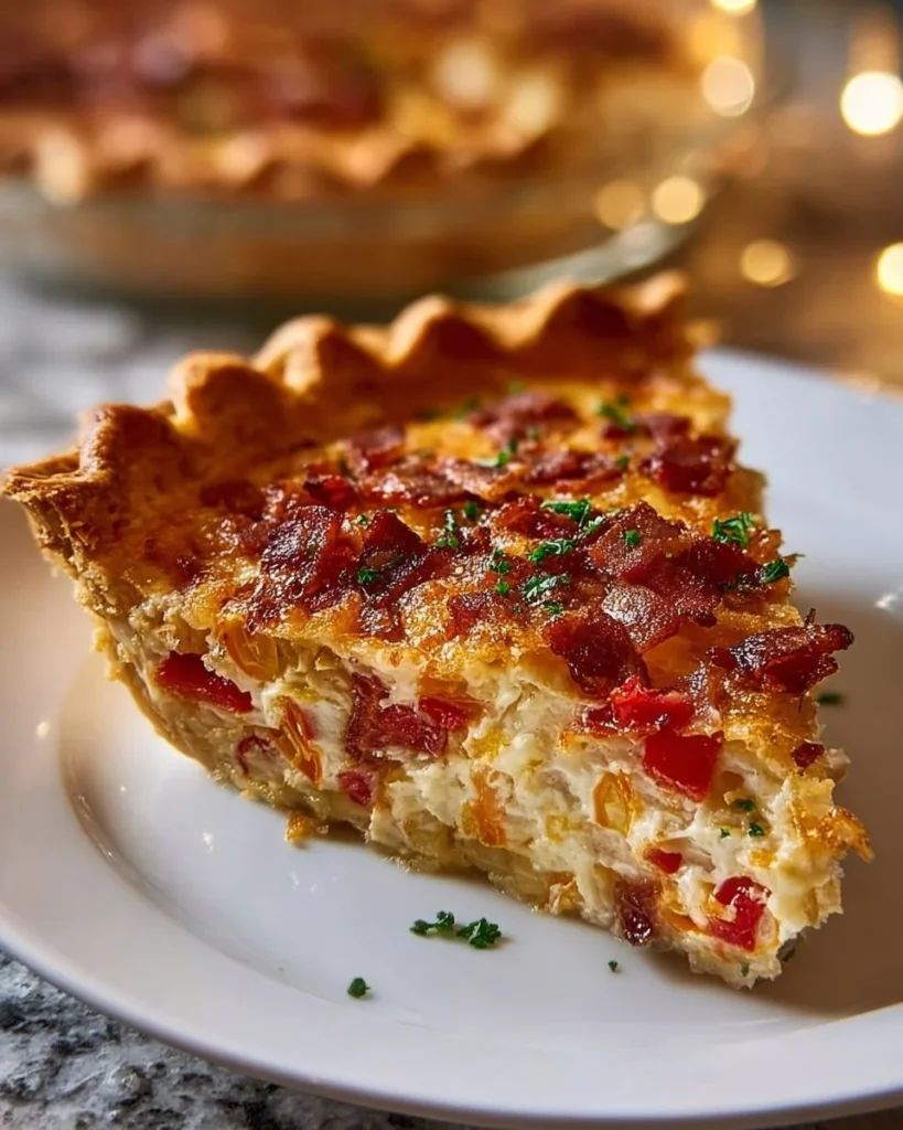 Homemade Bacon Onion Tomato Pie topped with fresh ingredients