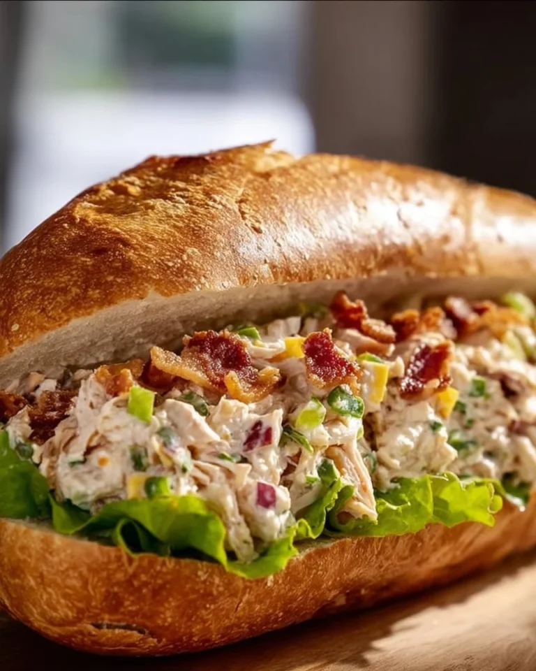 Bacon Ranch Chicken Salad Sandwich with crispy bacon and fresh veggies