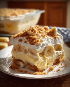 Delicious Banana Pudding Lush dessert served in a glass bowl
