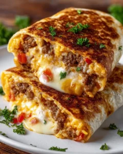 Delicious grilled cheese burrito filled with melted cheese and savory ingredients