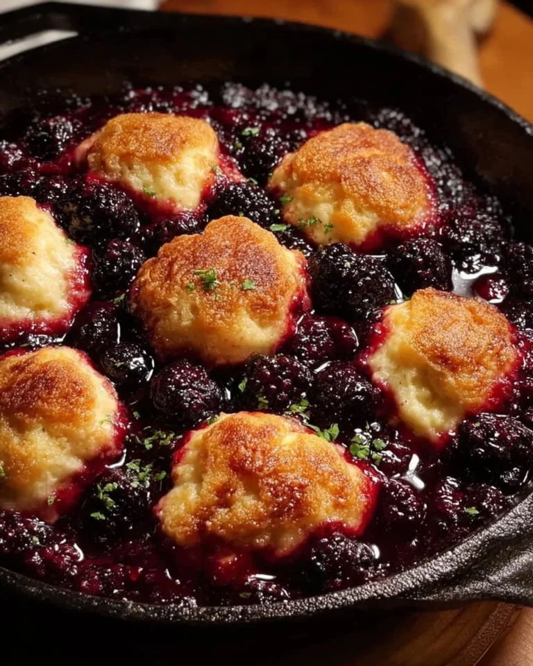 Delicious blackberry dumplings served with fresh berries and a sweet glaze.
