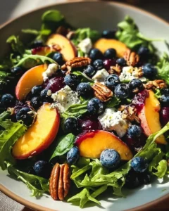 Blueberry Peach Feta Salad with fresh fruits and feta cheese