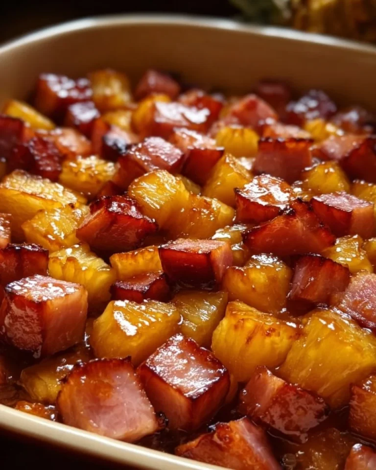 Brown Sugar Pineapple Ham Bake served on a platter with garnishes