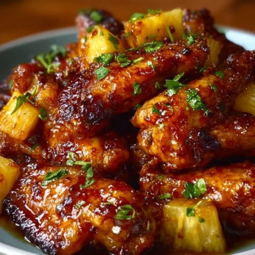 Brown sugar pineapple wings chicken garnished and ready to serve