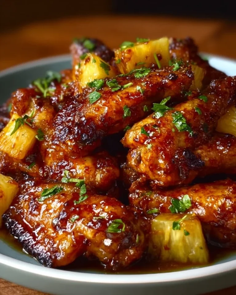 Brown sugar pineapple wings chicken garnished and ready to serve