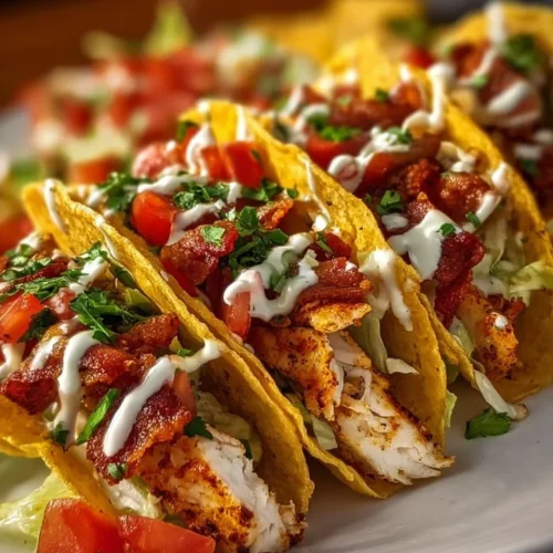 Delicious Chicken Bacon Ranch Tacos served on a plate with toppings
