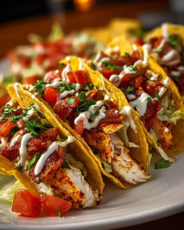 Delicious Chicken Bacon Ranch Tacos served on a plate with toppings