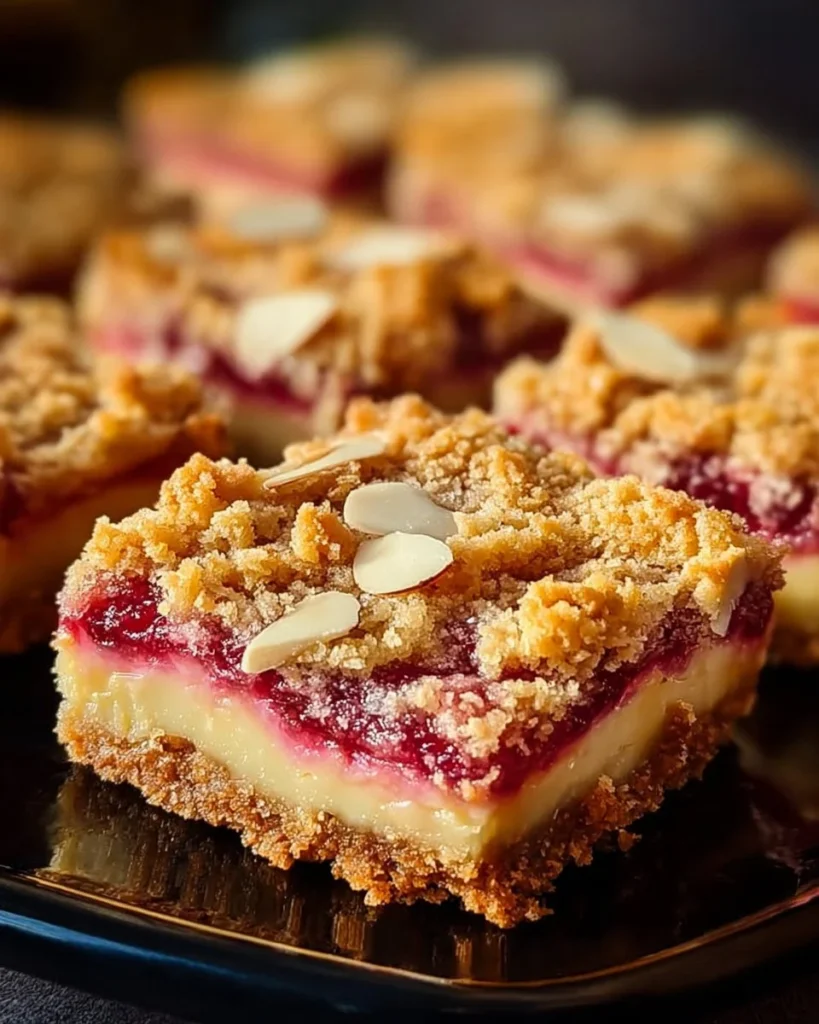 Delicious creamy rhubarb cream cheese bars on a white plate