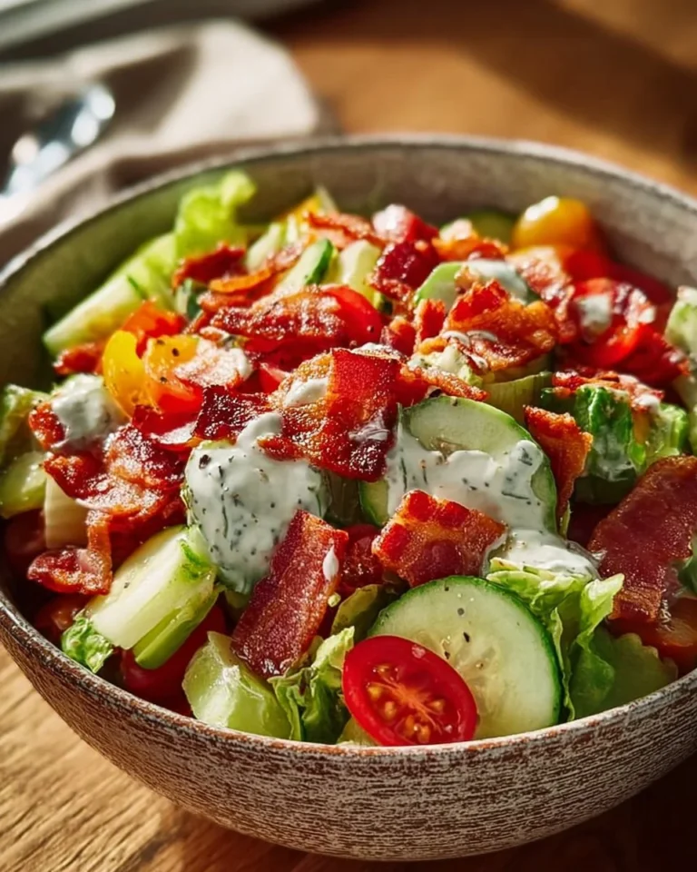 Cucumber Ranch BLT Salad with crispy bacon, fresh tomatoes, and crunchy cucumbers