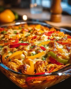 Delicious Fajita Chicken Casserole with colorful peppers and spices