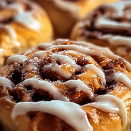 Fluffy homemade cinnamon rolls with cream cheese frosting on a plate.