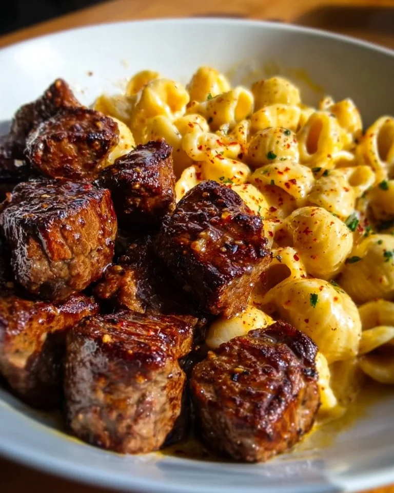 Delicious Garlic Butter Steak Bites served with Chipotle Cheddar Shells