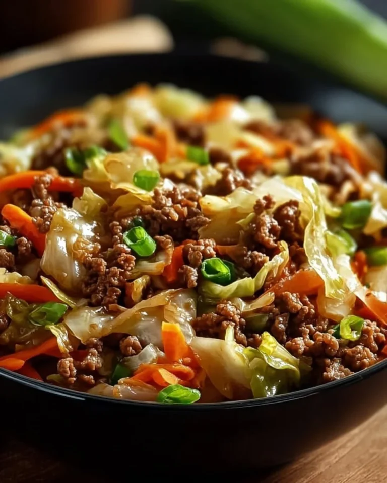 Healthy Chinese ground beef and cabbage stir fry served in a bowl.