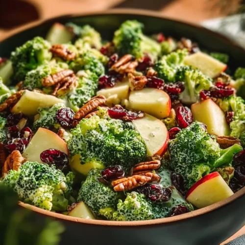 Honeycrisp apple broccoli salad with vibrant colors and fresh ingredients