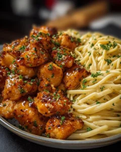 Lemon Garlic Butter Chicken served with Parmesan Linguine in a tasteful arrangement.