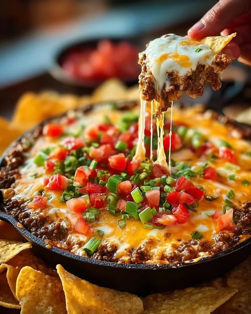 Delicious Meaty Texas Trash Dip served in a bowl