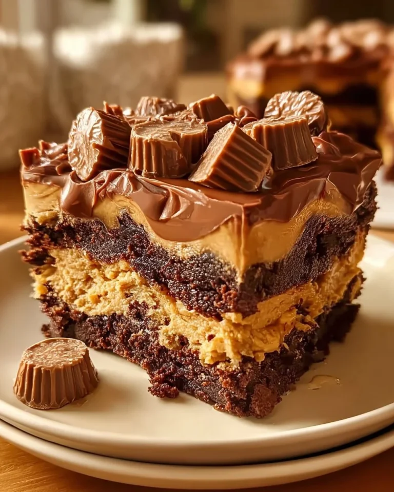 Delicious Peanut Butter Cup Dump Cake topped with chocolate and peanut butter