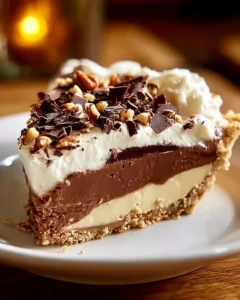 Delicious slice of Possum Pie served with whipped cream on top.