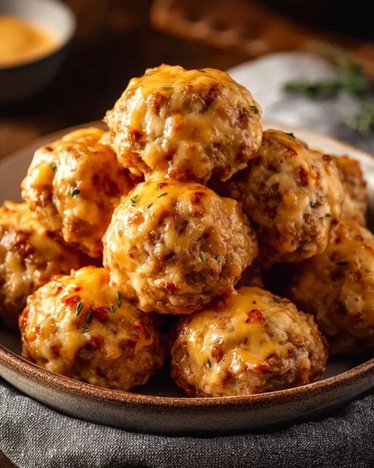Plate of Rotel Cream Cheese Sausage Balls ready to be served.