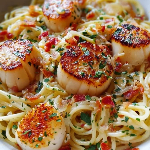 Bacon & Garlic Cream Scallop Spaghetti
