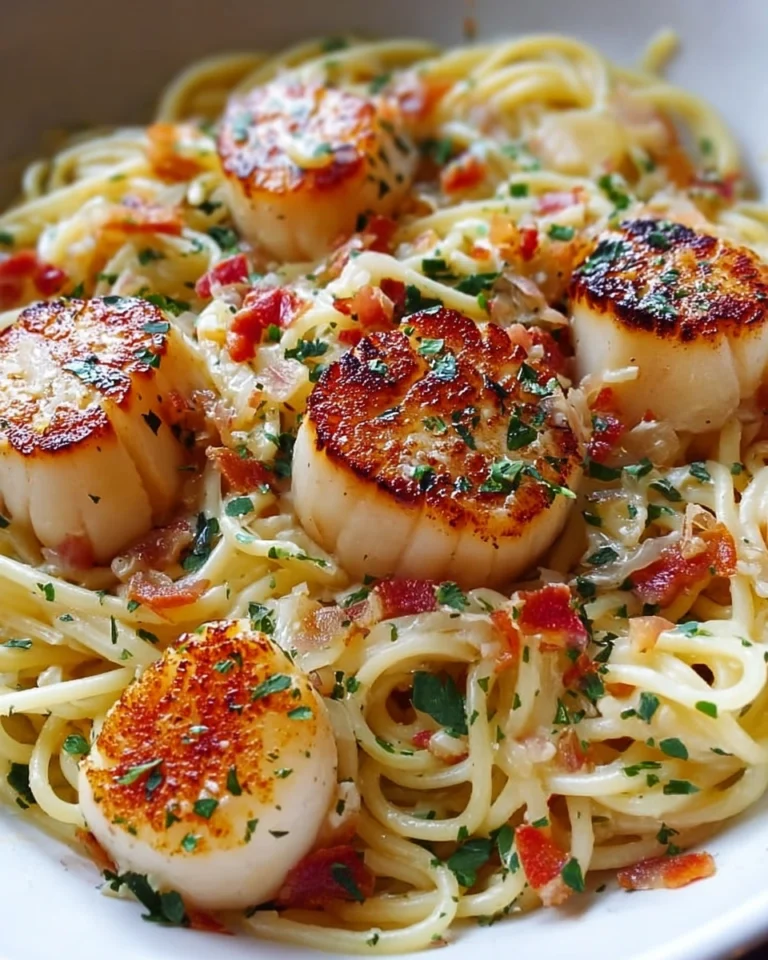 Bacon & Garlic Cream Scallop Spaghetti