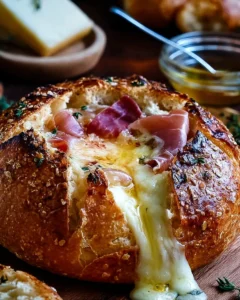 Baked Brie Bread Bowl with Prosciutto and Honey