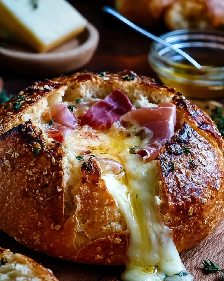 Baked Brie Bread Bowl with Prosciutto and Honey