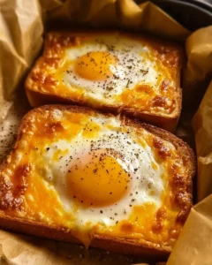 Delicious Air Fryer Cheesy Egg Toast served on a plate
