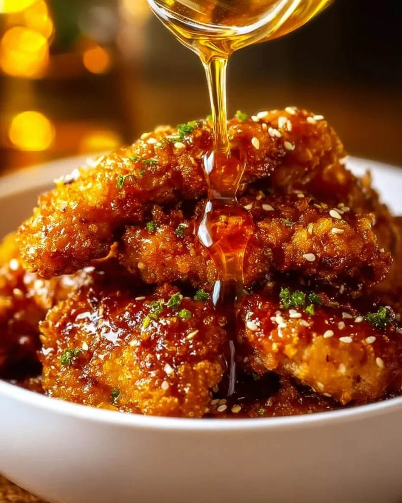 Crispy Air Fryer Honey Garlic Chicken Tenders garnished with green onions