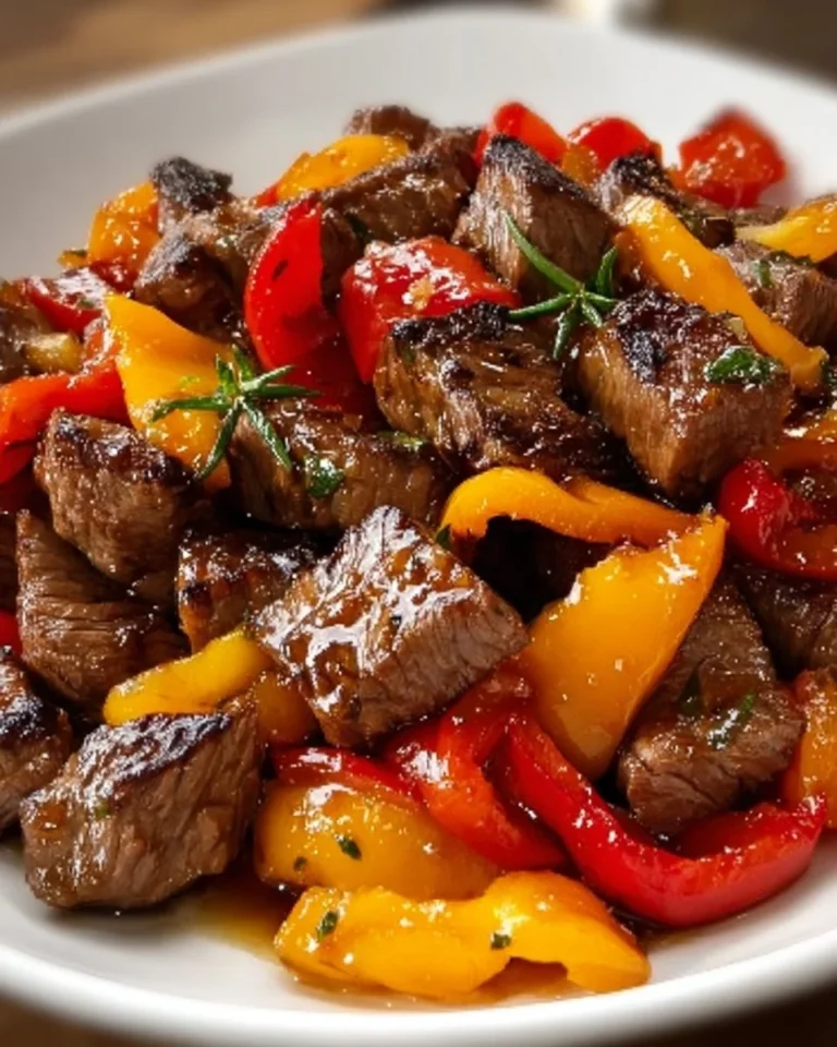 Delicious Air Fryer Honey Garlic Steak Sweet Pepper Bites plated for serving.