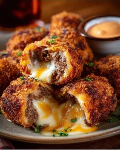 Bacon cheeseburger loaded mozzarella stick bombs served on a plate
