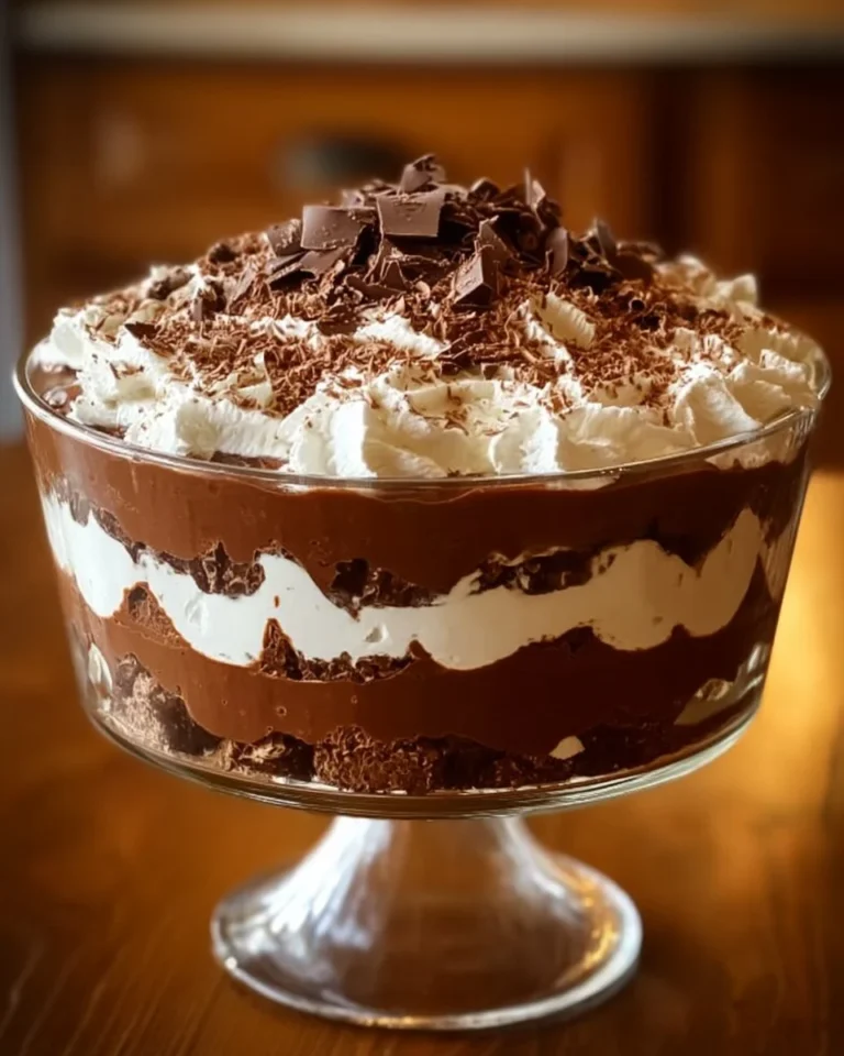 Delicious Baileys Chocolate Cheesecake Trifle layered with chocolate and cream.