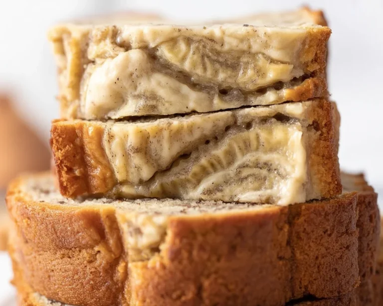 Delicious slices of moist banana bread made from an easy banana bread recipe.