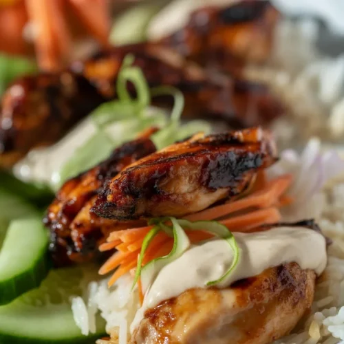 Crispy Bang Bang Chicken with creamy sauce drizzled on top, perfect for dinner.