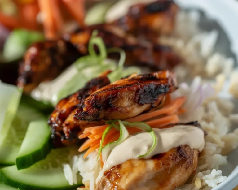 Crispy Bang Bang Chicken with creamy sauce drizzled on top, perfect for dinner.